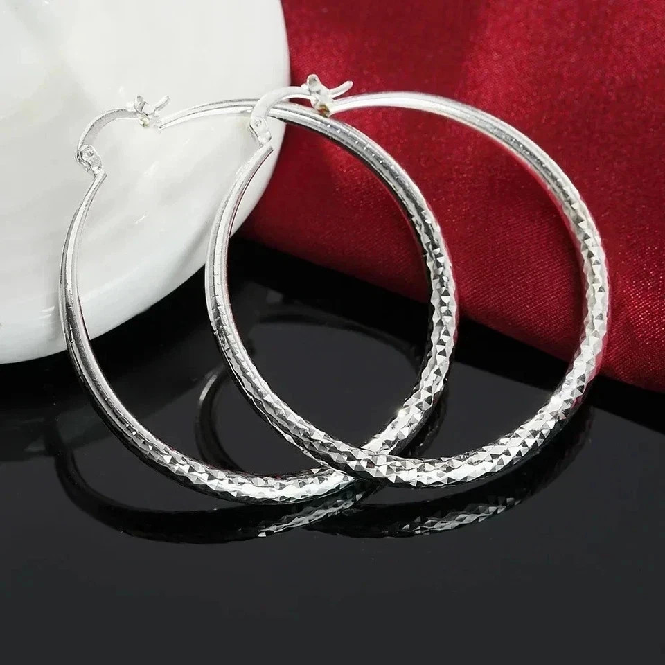 Earrings 925 Sterling Silver, Charms Fine, 3CM circle hoop Earrings for Women