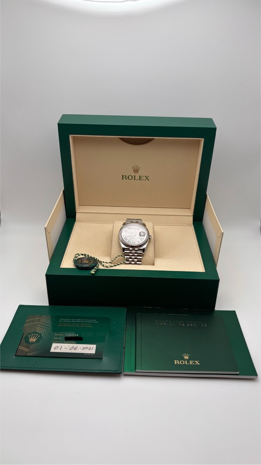 Rolex Datejust 126234 Wimbledon 36mm Silver Jubilee Bracelet with fluted bezel