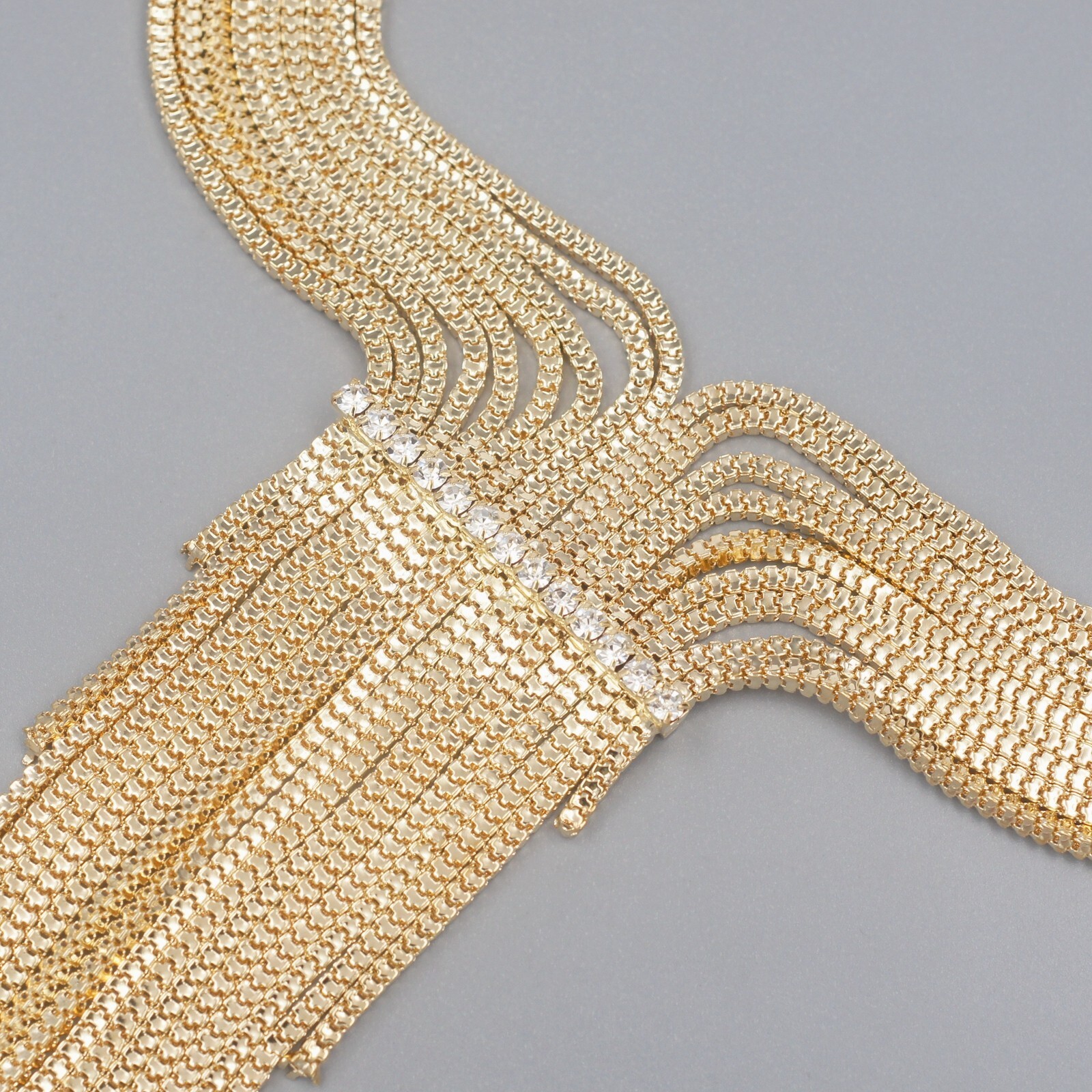 Women Gold Plated Crystal Layered Fringe Lariat Y-drop Necklace Choker 20284
