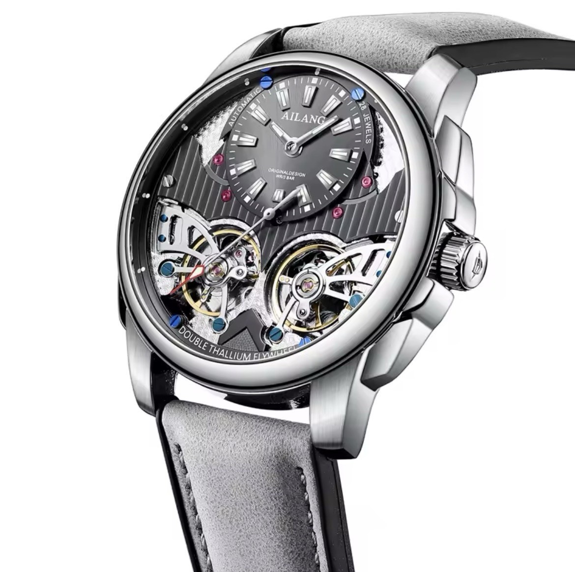 AILANG Men’s Automatic Watch Double Tourbillon Leather Strap Waterproof