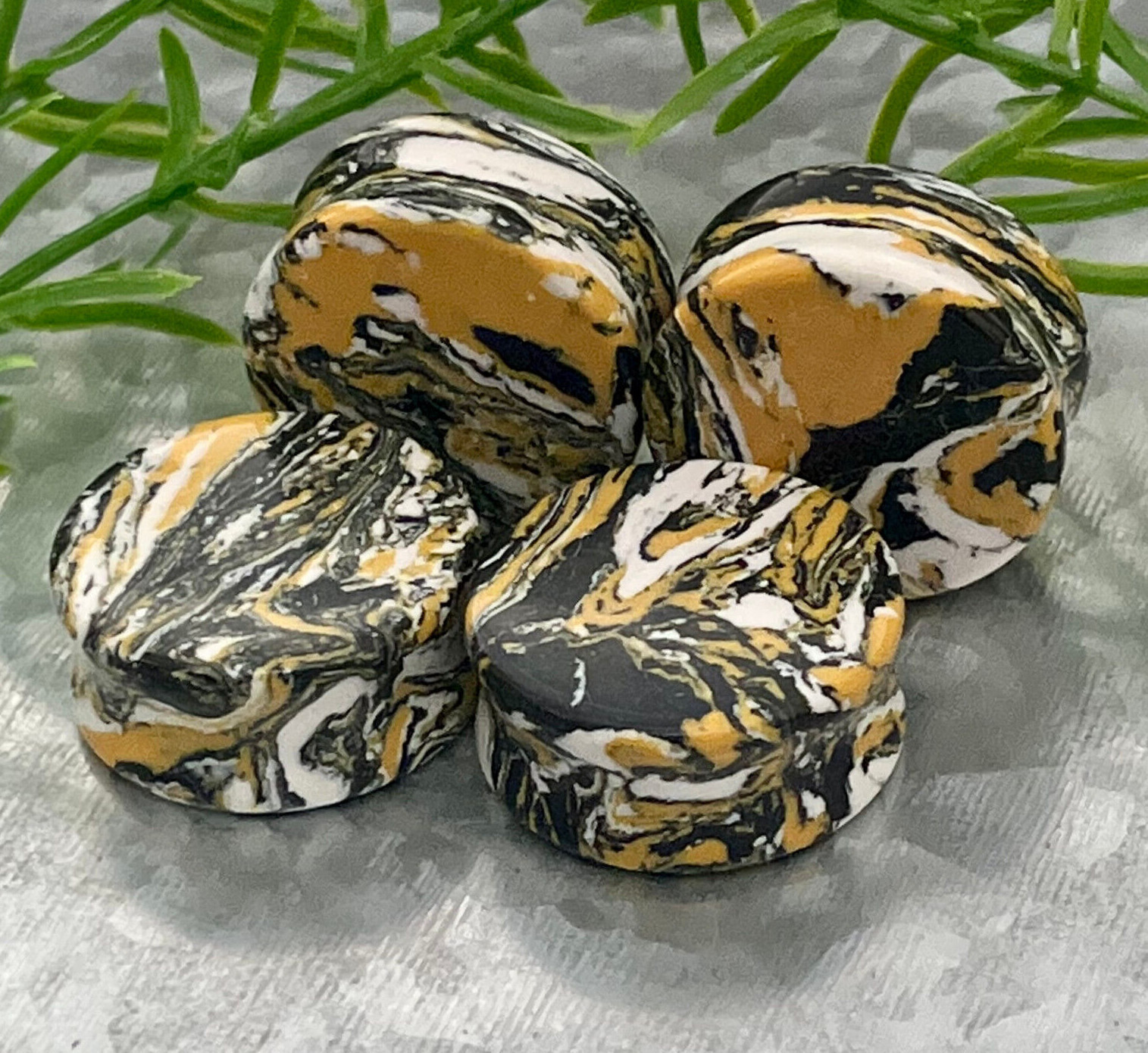 PAIR Black, Yellow & White Synthetic Turquoise Stone Plugs Earlet Tunnel Gauges