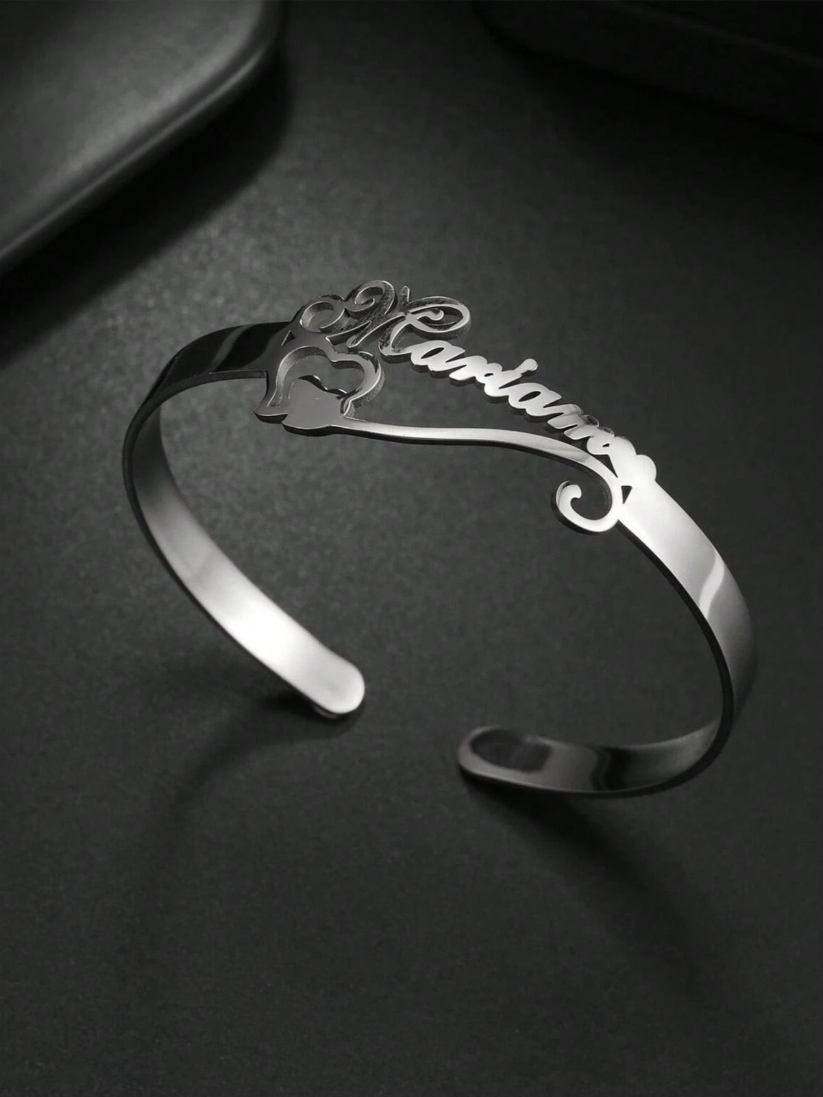 Custom Name Bangle Heart Nameplate Open Cuff Bracelet Men Women Jewelry Gift USA