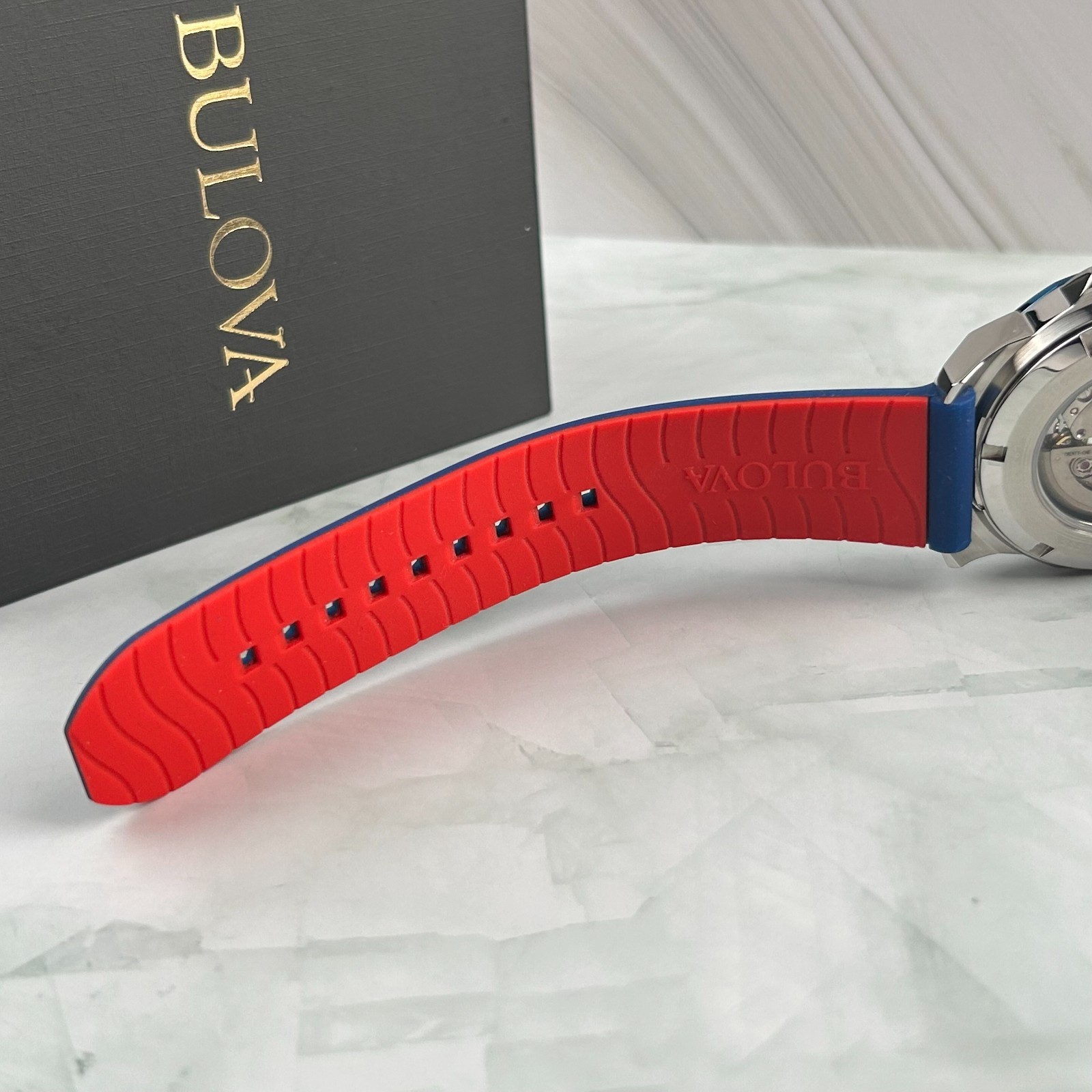 Bulova 98A225 Marine Star White Dial Silicon Blue Strap Men’s Automatic Watch