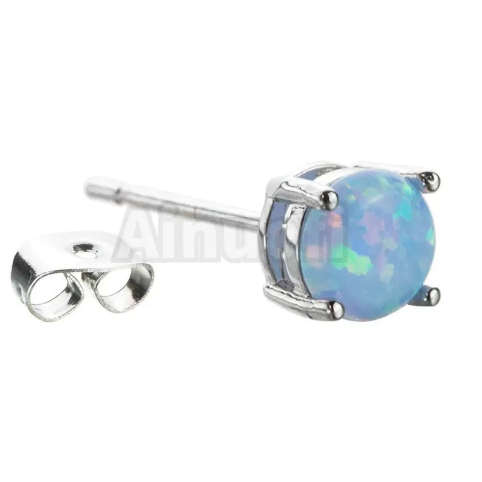 925 Sterling Silver Round Blue Fire Opal Stud Earrings Women Girl Gift 6mm B57