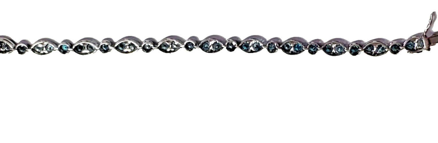 Sterling Silver Blue Topaz Bracelet Marquise Stations Round Stone 6.75 in