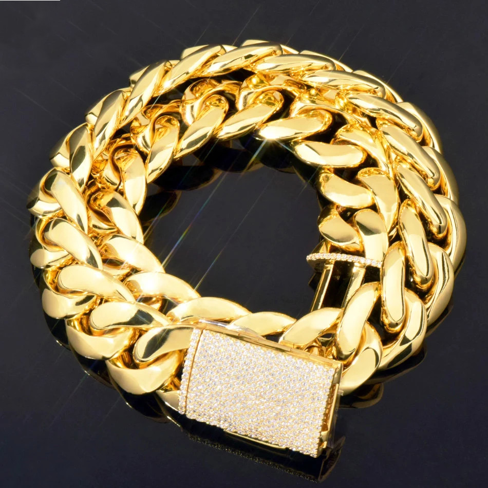 Gold Color Cuban Link Chain Necklace Heavy Copper Hip Hop Box Clasp Unisex NEW