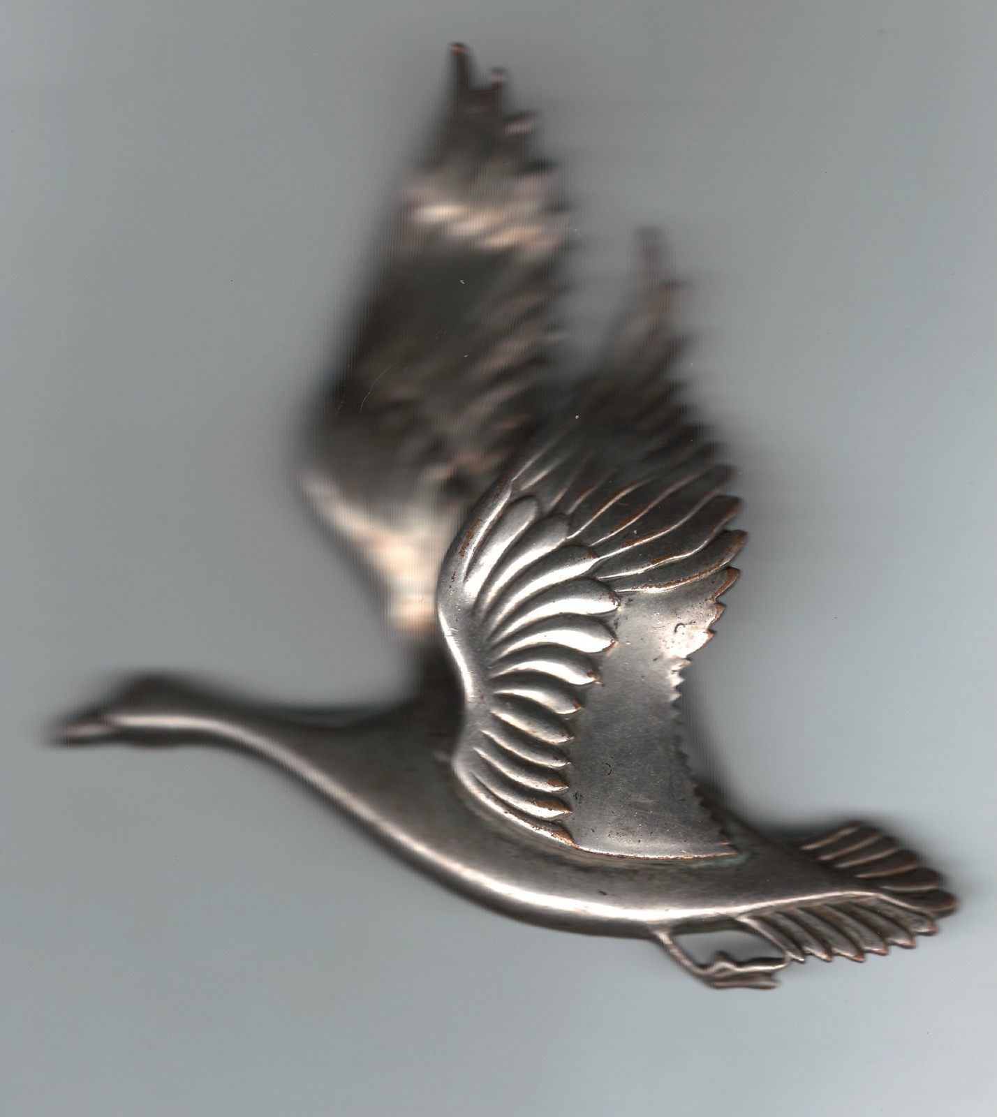 VINTAGE CORO LARGE FLYING GOOSE BROOCH PIN SILVER TONED 3 1/2 INCHES LONG