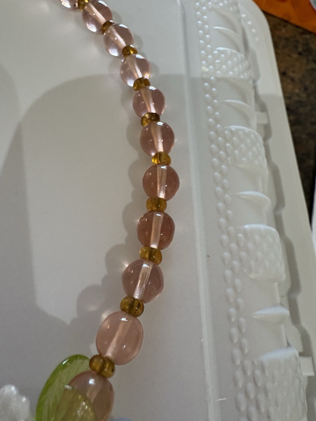 Vintage Italian Venitian Flower Necklace Pink Color