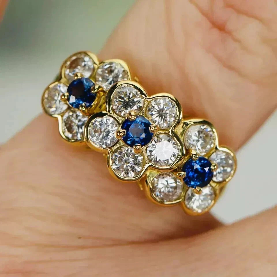 2Ct Round Cut Lab-Created Blue Sapphire Engagement Ring 14K Yellow Gold Plated