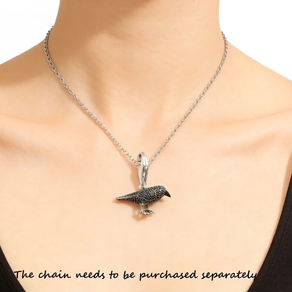 Black Raven Pendant 925 Sterling Silver Crow Bird Necklace Viking Nordic Jewery