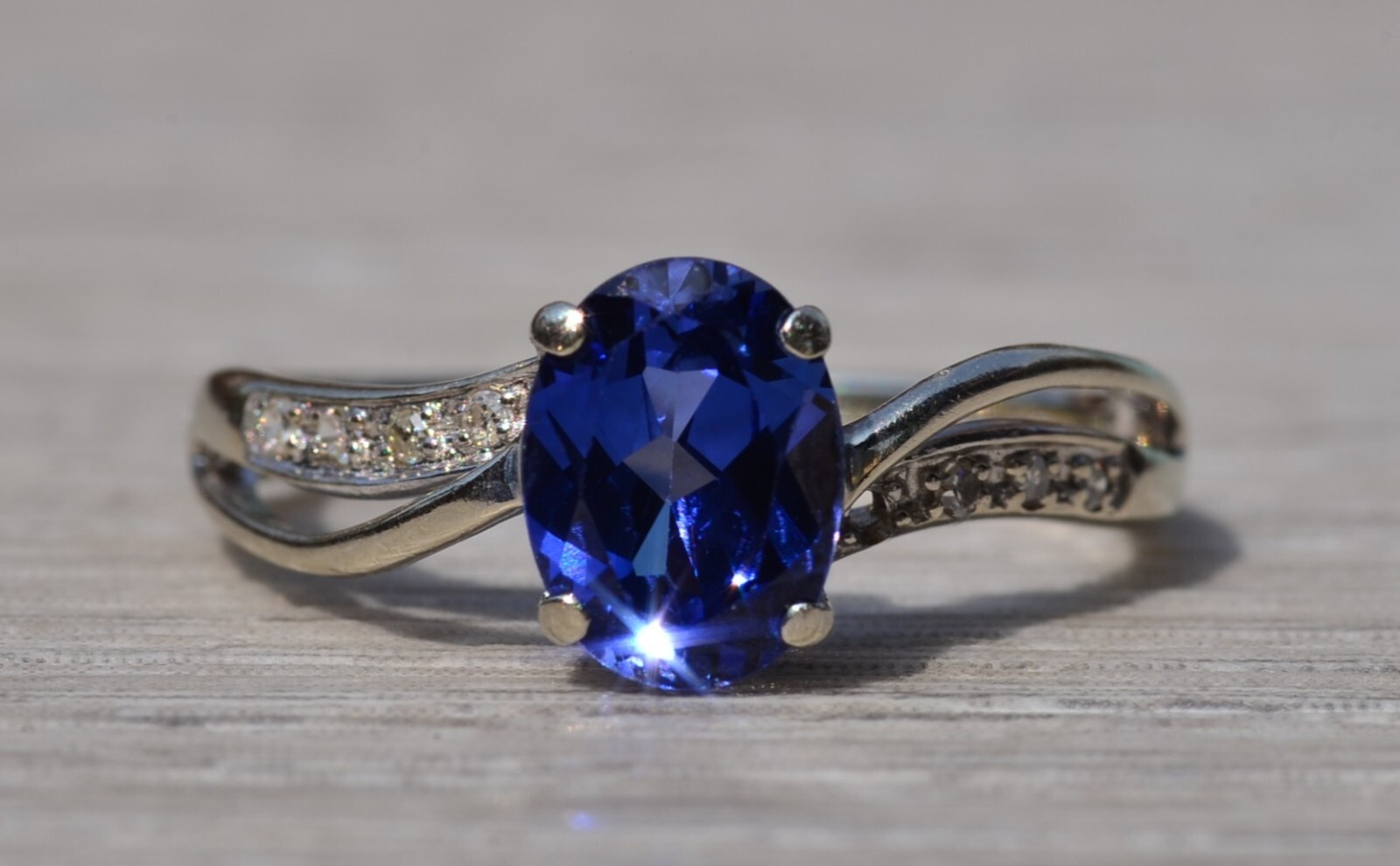 White Gold Diffused Sapphire Bypass Ring
