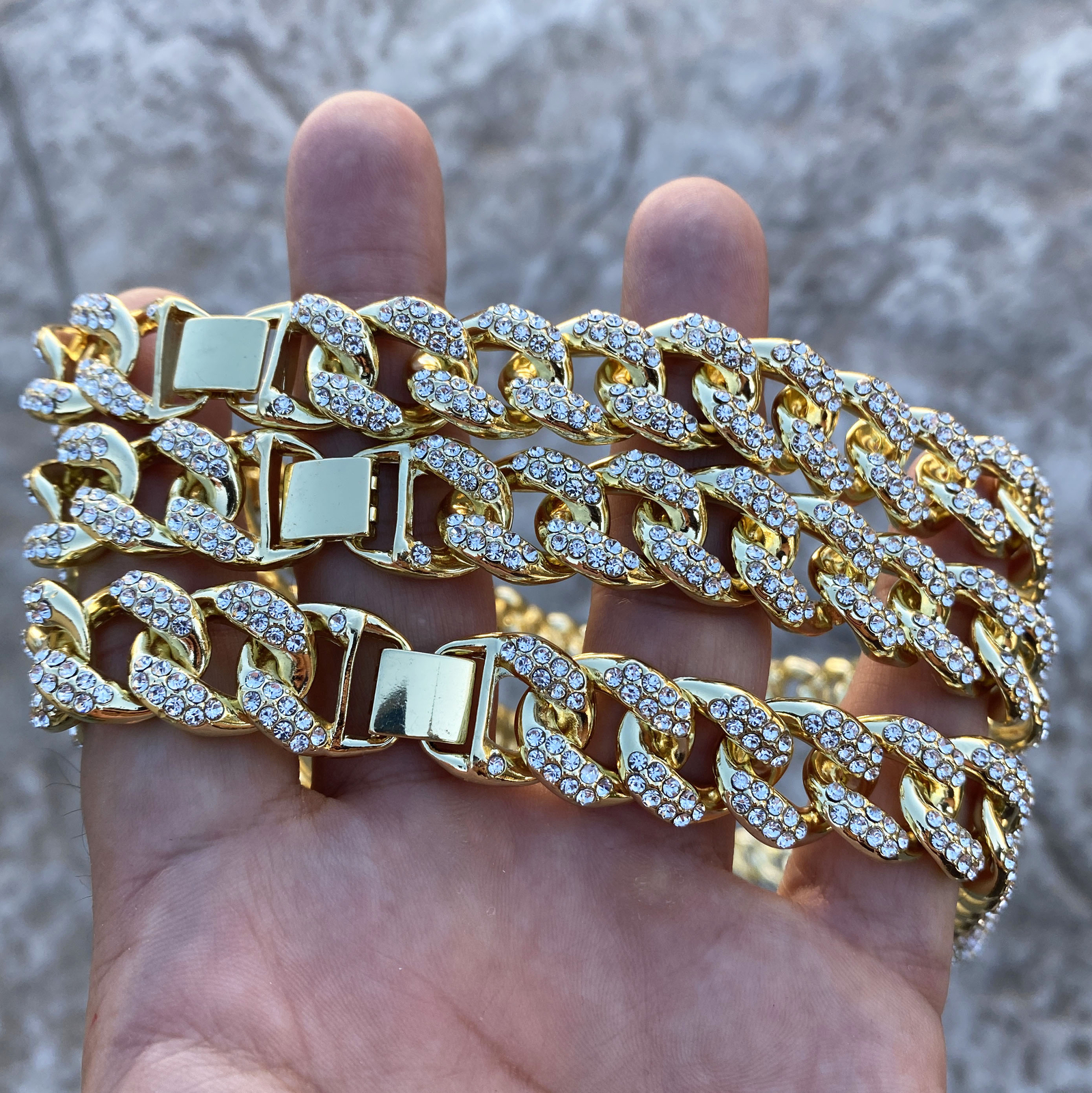 Mens 14K Gold Plated Puffed Cuban Link Iced CZ Chain Flooded Out 18″ 24″ 30″ in
