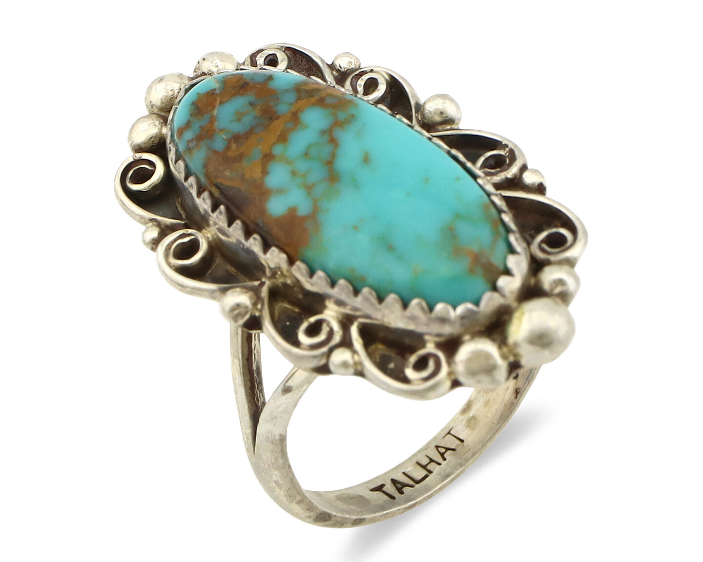 Navajo Ring .925 Silver Kingman Turquoise Artist Signed Talhat C.90’s