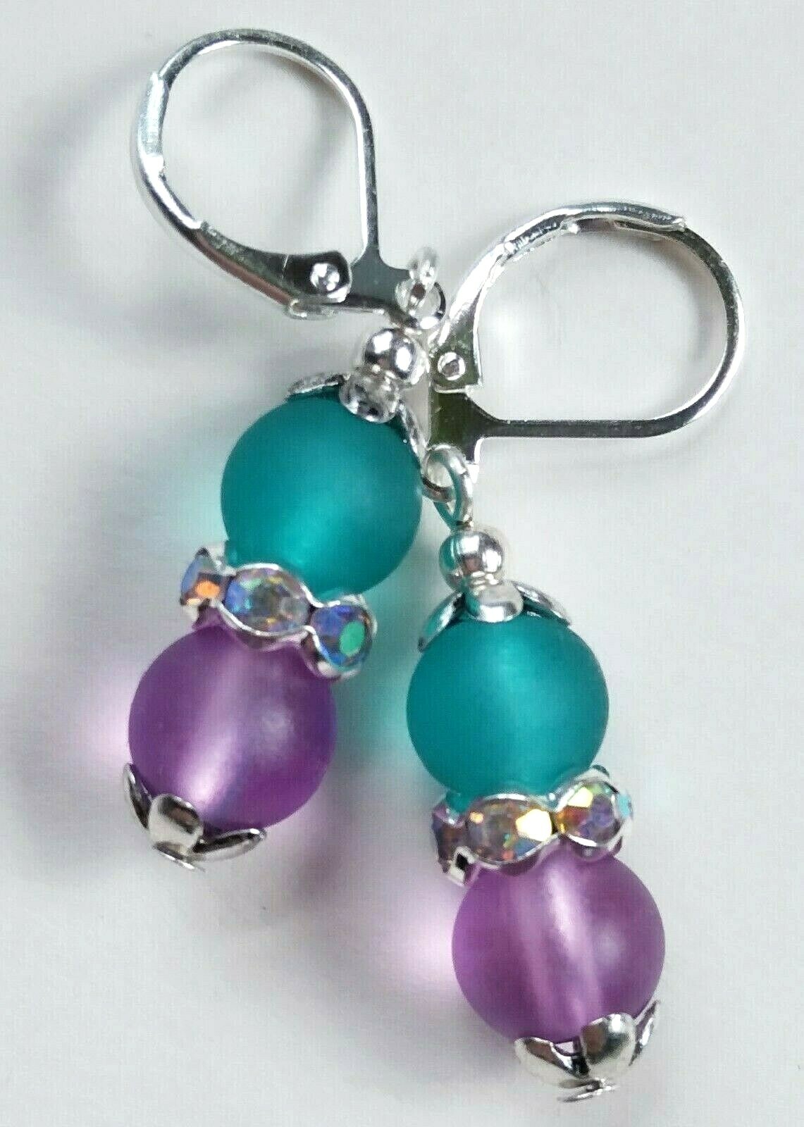 Lavender & Teal FROSTED GLASS AB Crystal drop earring SP HANDCRAFTED FGG