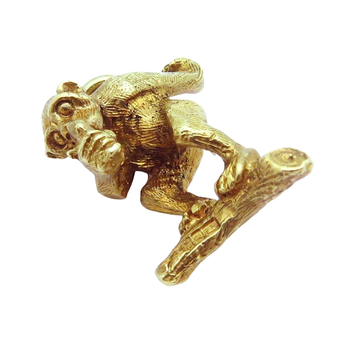 Rare Vintage 14K Gold 3D Monkey on Branch Eating a Banana Charm Ireland 1962