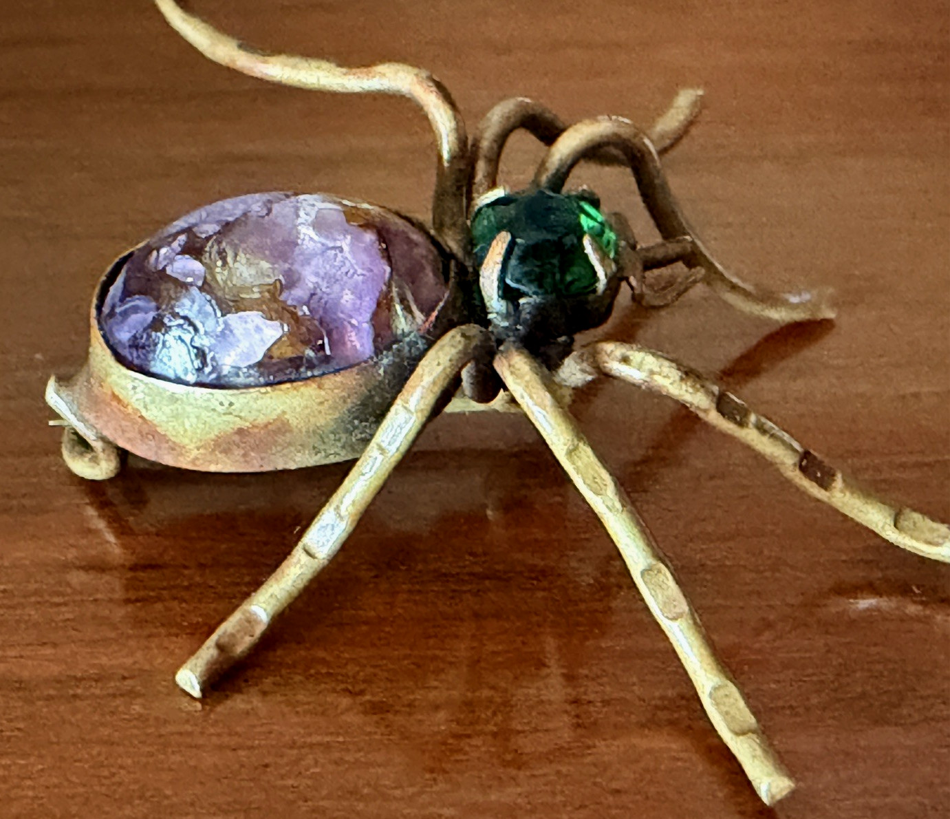 Antique Art Deco Era Brass Tone Ant Brooch with “glass paste” stone &Rhinestone