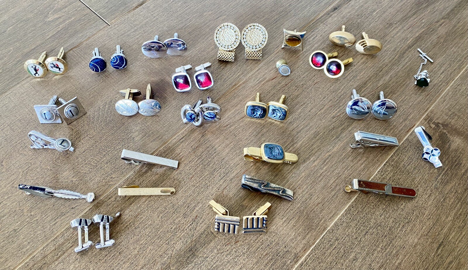 Vintage Lot 14 Pairs Cufflinks 9 Tie Tack Pins+ Anson, Speidel, Swank ,Speidel