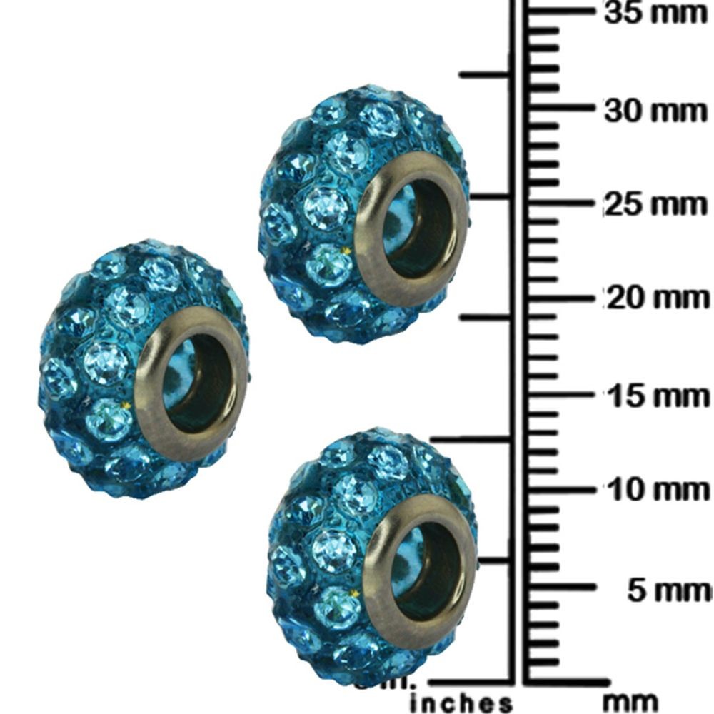 Set of Three 14mm Dark Sky Blue Pave Crystal Ball Fits with Beads and Charms
