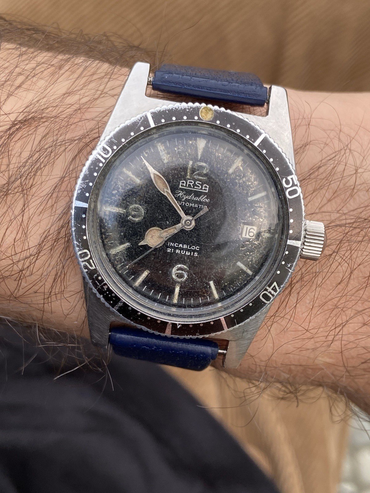 Vintage Swiss Automatic Arsa Hydrabloc Calypsomatic Sub Diver Watch
