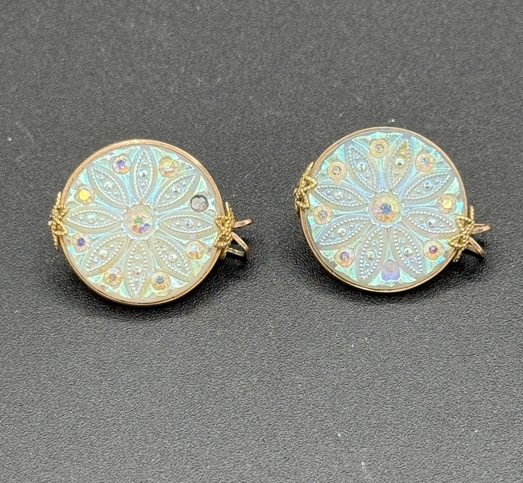 Vintage Hillcraft Iridescent Glass Slide On Earrings