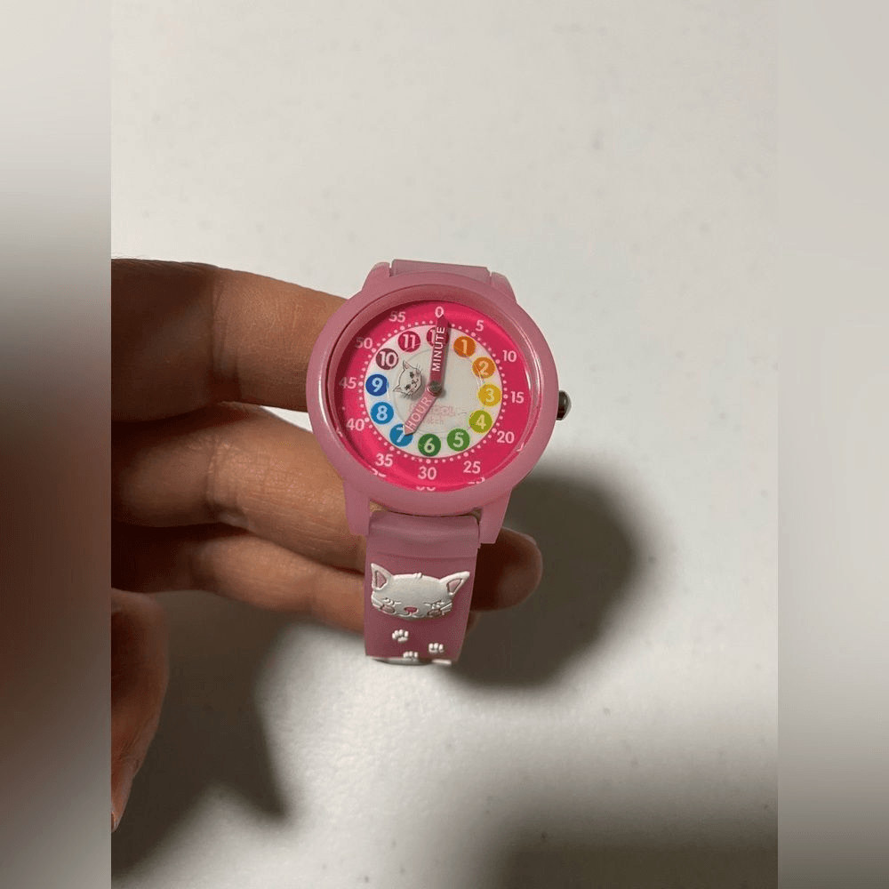 Preschool teaching time 3D Kitty cat Theme Watch clock Kids girls splash proof