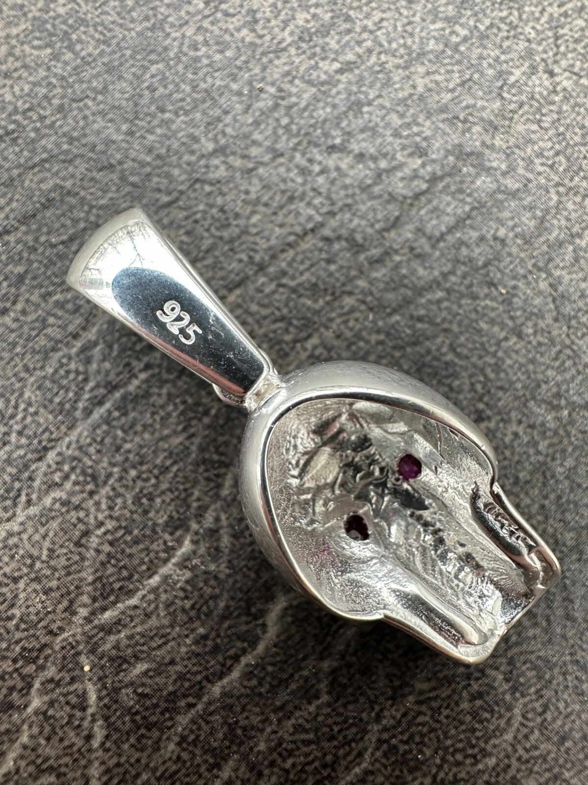 Real Solid 925 Silver Skull W. Red Eyes Pendant Men Or Ladies Emo Goth Necklace
