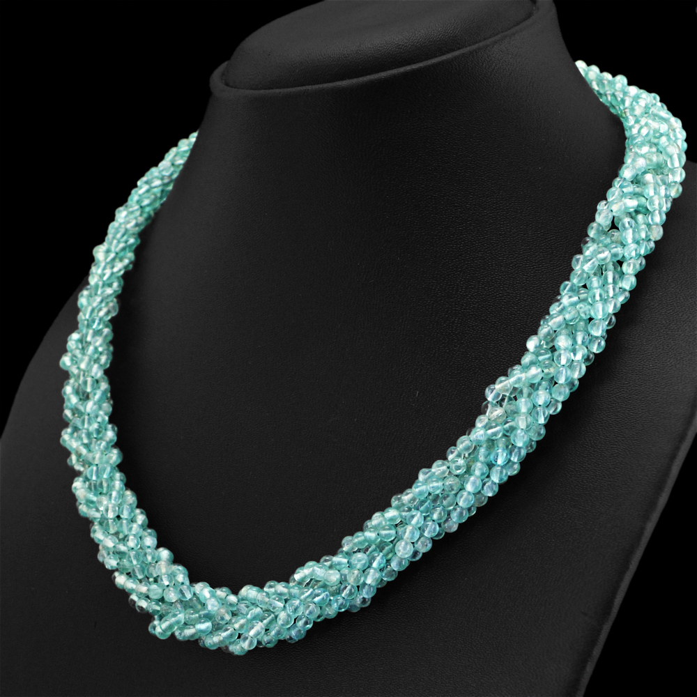 RARE 373.00 CTS NATURAL RICH BLUE APATITE UNTREATED ROUND SHAPE BEADS NECKLACE
