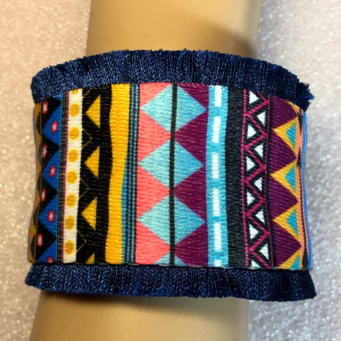 Southwest Style Cuff Bracelet Aztec Ethnic Indian Blanket Woven Multi-Color 8220