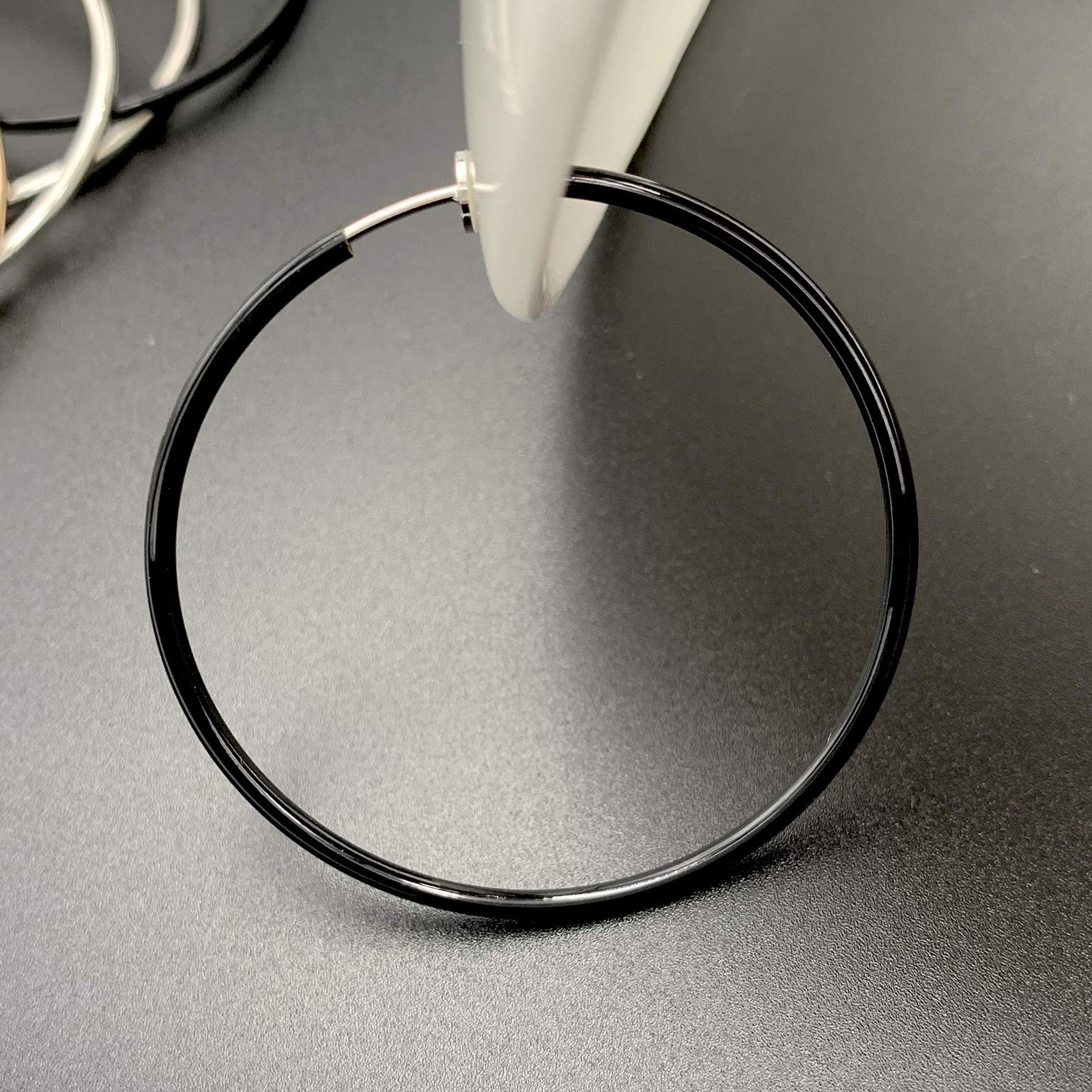 Clip On Hoop Spring Earrings Non Pierced Black Silver Rose Gold Tone (60mm)