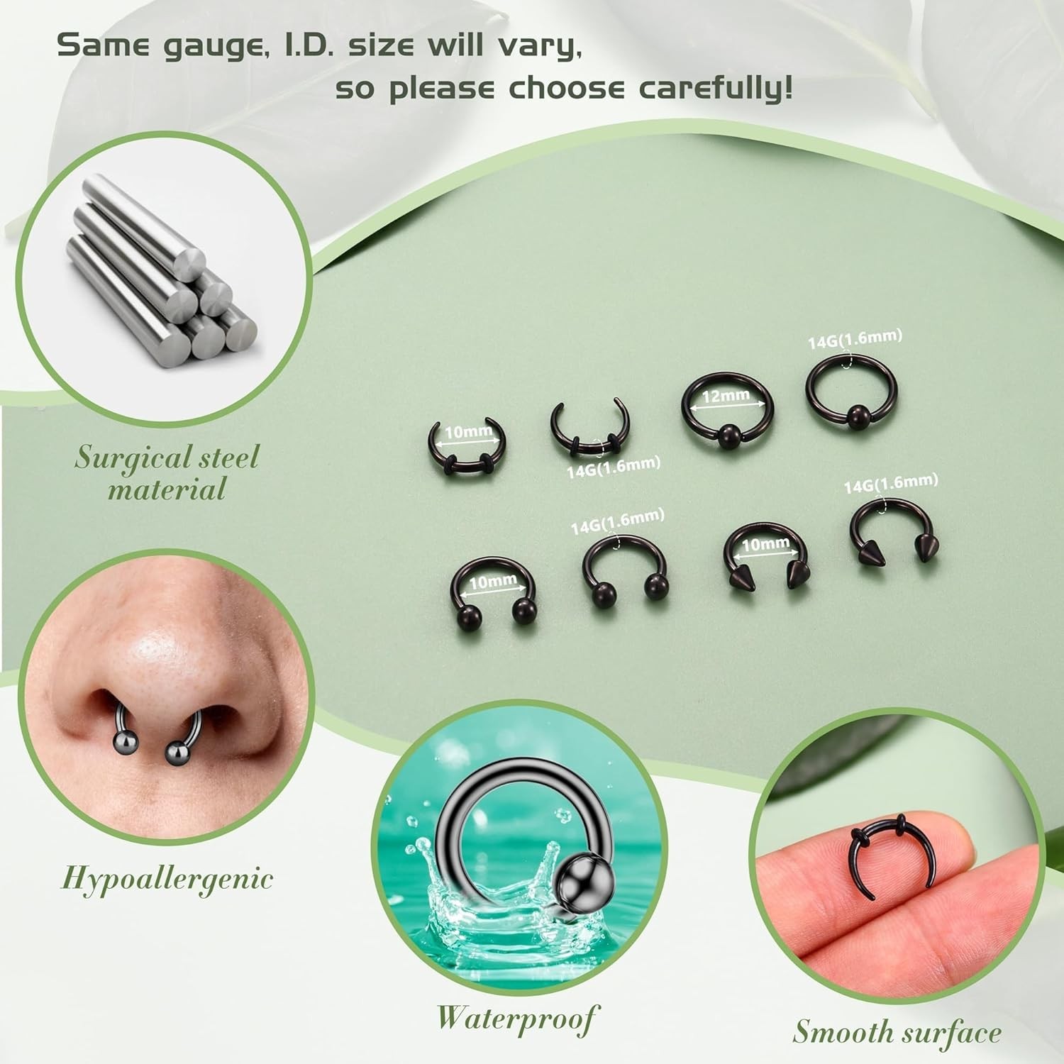 Septum Rings Surgical Stianless Steel 2G 4G 6G 8G 10G 12G 14G Septum ing Kit …