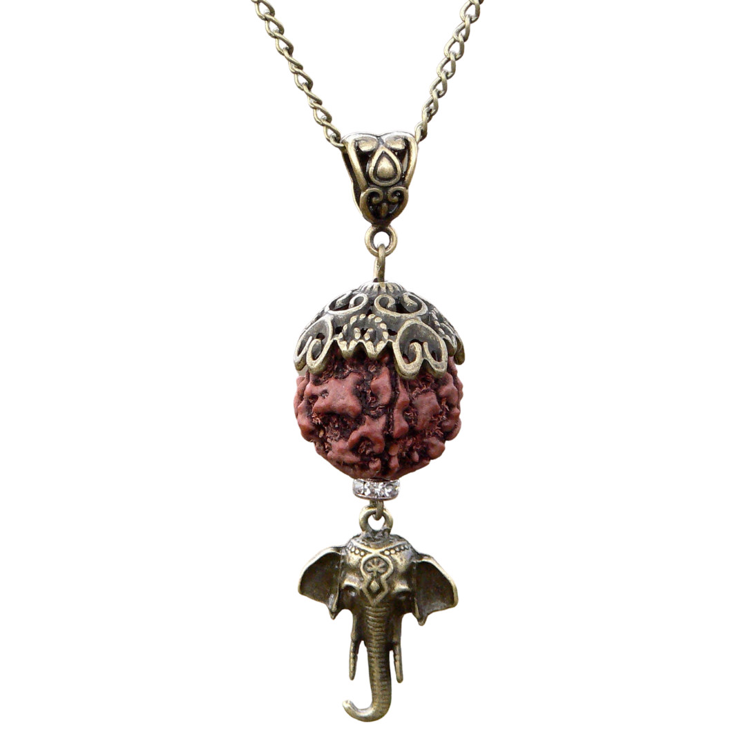 Ganesha necklace HANDMADE 5 Mukhi Rudraksha pendant Hindu jewelry Success symbol