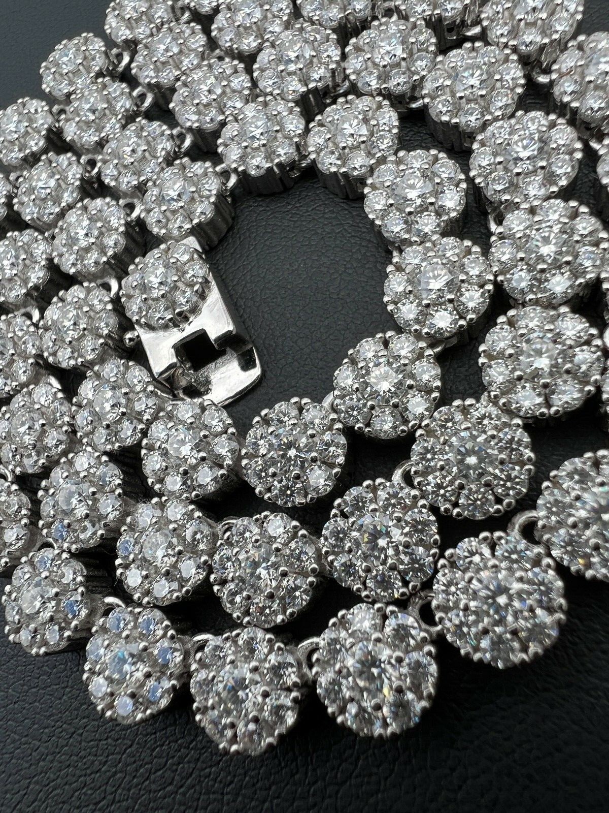 Real MOISSANITE Hip Hop Cluster Tennis Chain Necklace 7mm Pass Diamond Tester