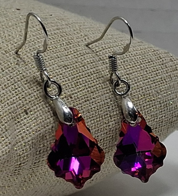 Dark Pink Dangle Pierced Earrings Wire Marked 925