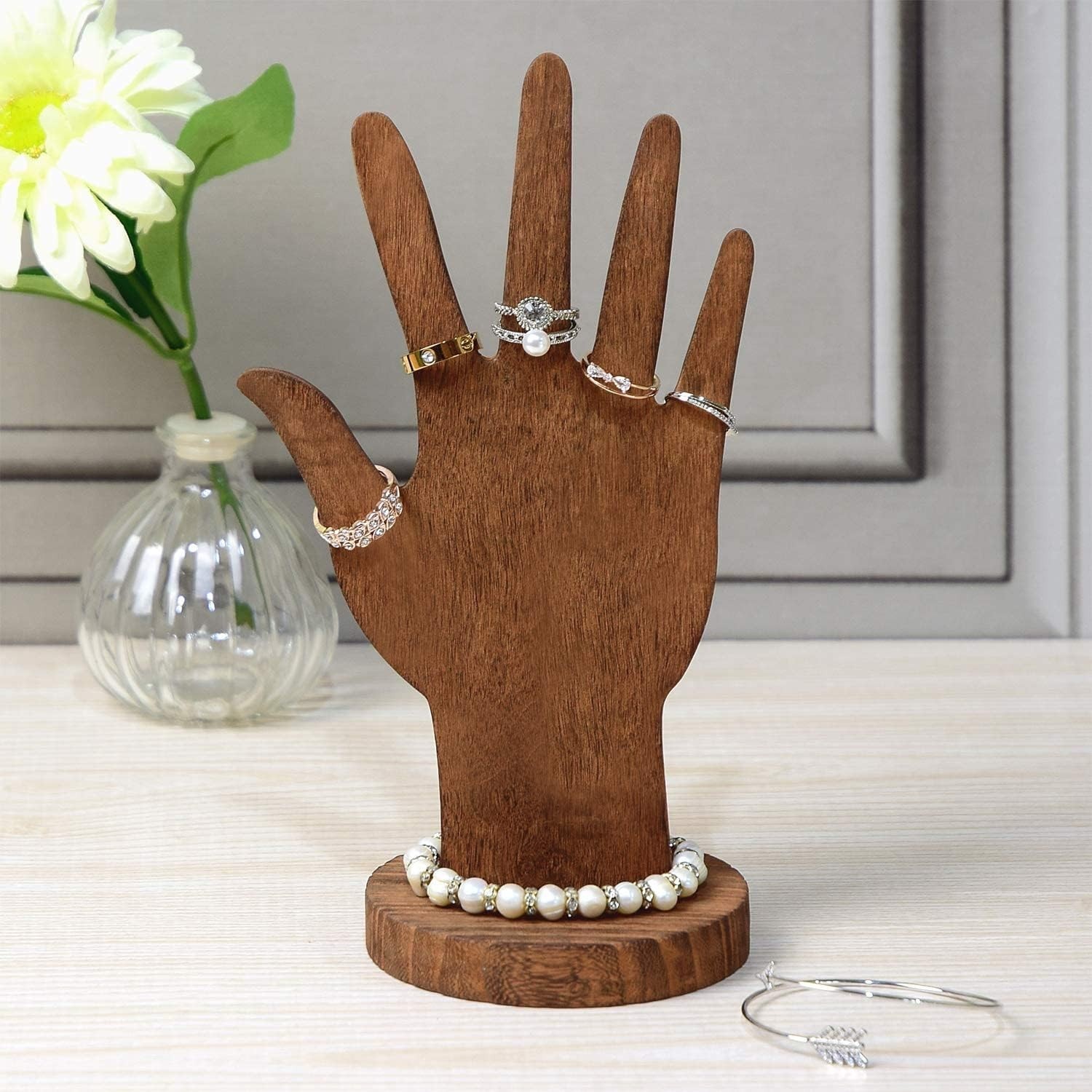 6-Piece Wood Jewelry Display Set – Wall Mount or Standalone Hands