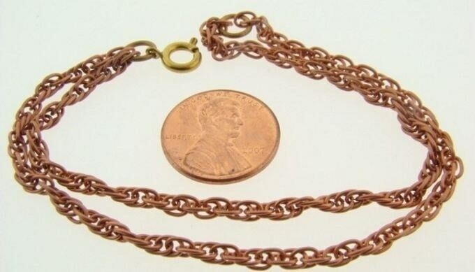 2 VINTAGE COPPER COATED STEEL 3mm. ROPE DOUBLE CHAIN 7.25″ BRACELETS N60