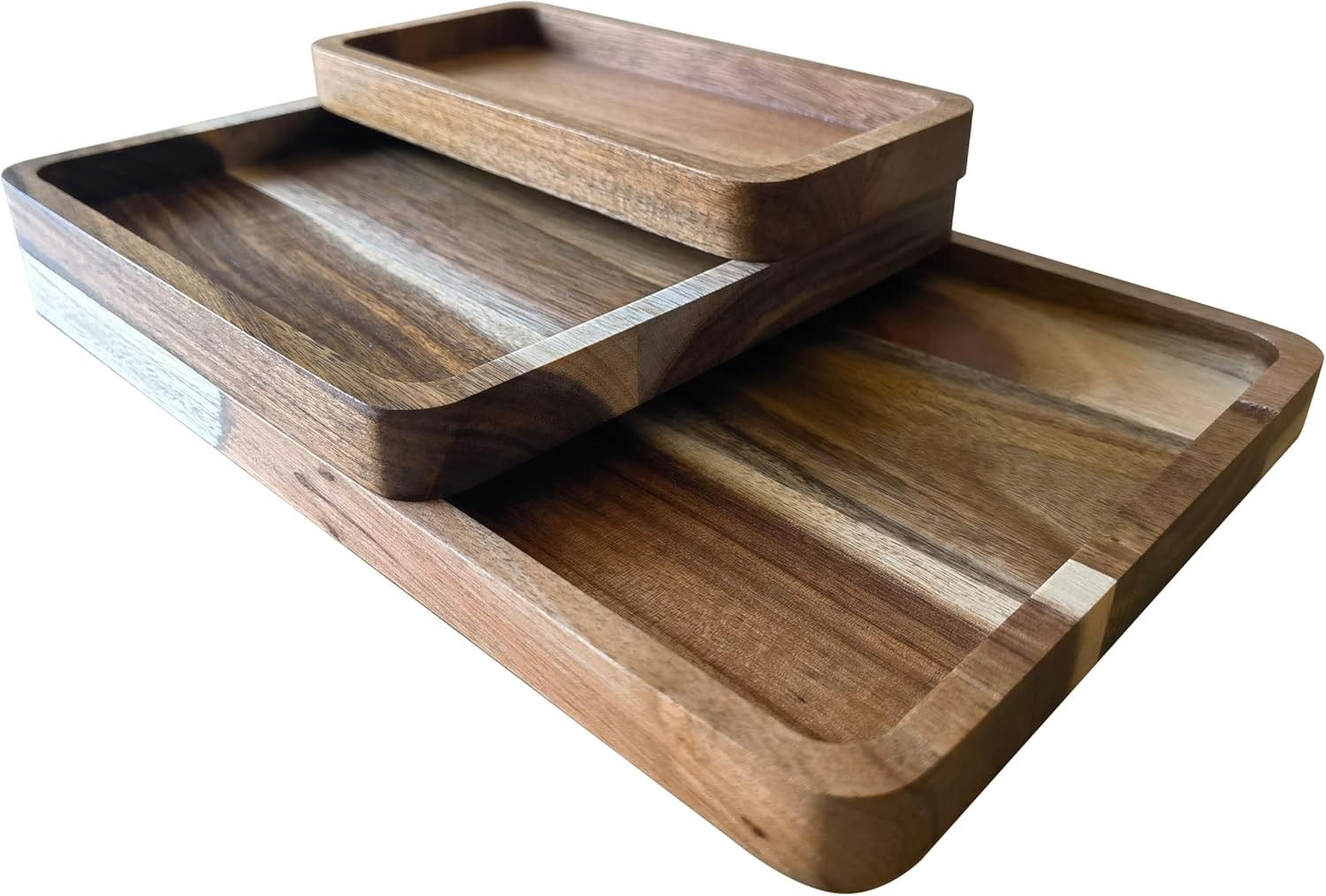 Acacia Wooden Valet Tray for Men,Natural Wood Grain EDC Tray Set Catch All for K