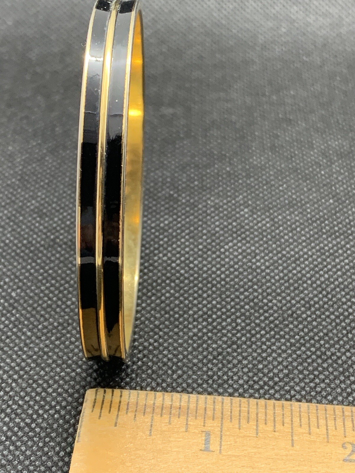 Vintage Monet Bracelet Enamel Bangle Black Gold Tone Signed 1/4 Inch Wide Petite