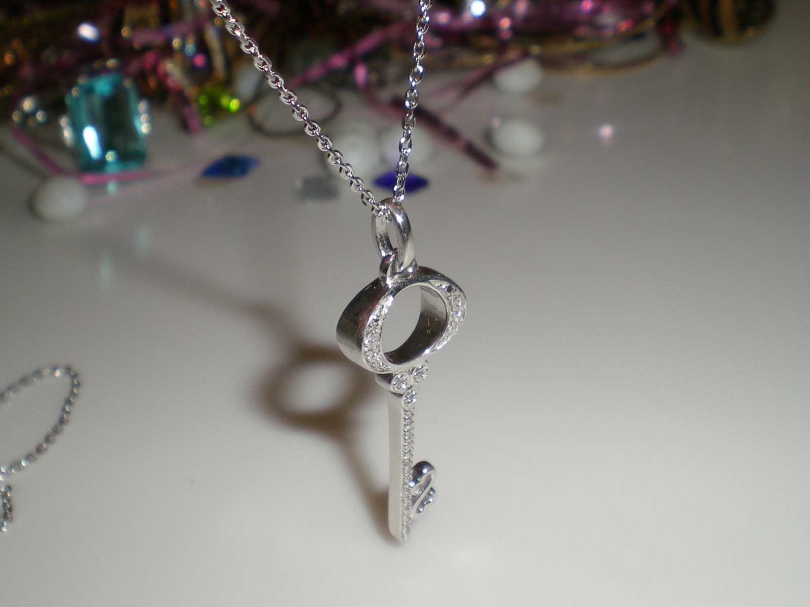 Jane Seymour Open Hearts Sterling Silver KEY Diamond Accent Necklace 💎 KAY BOX