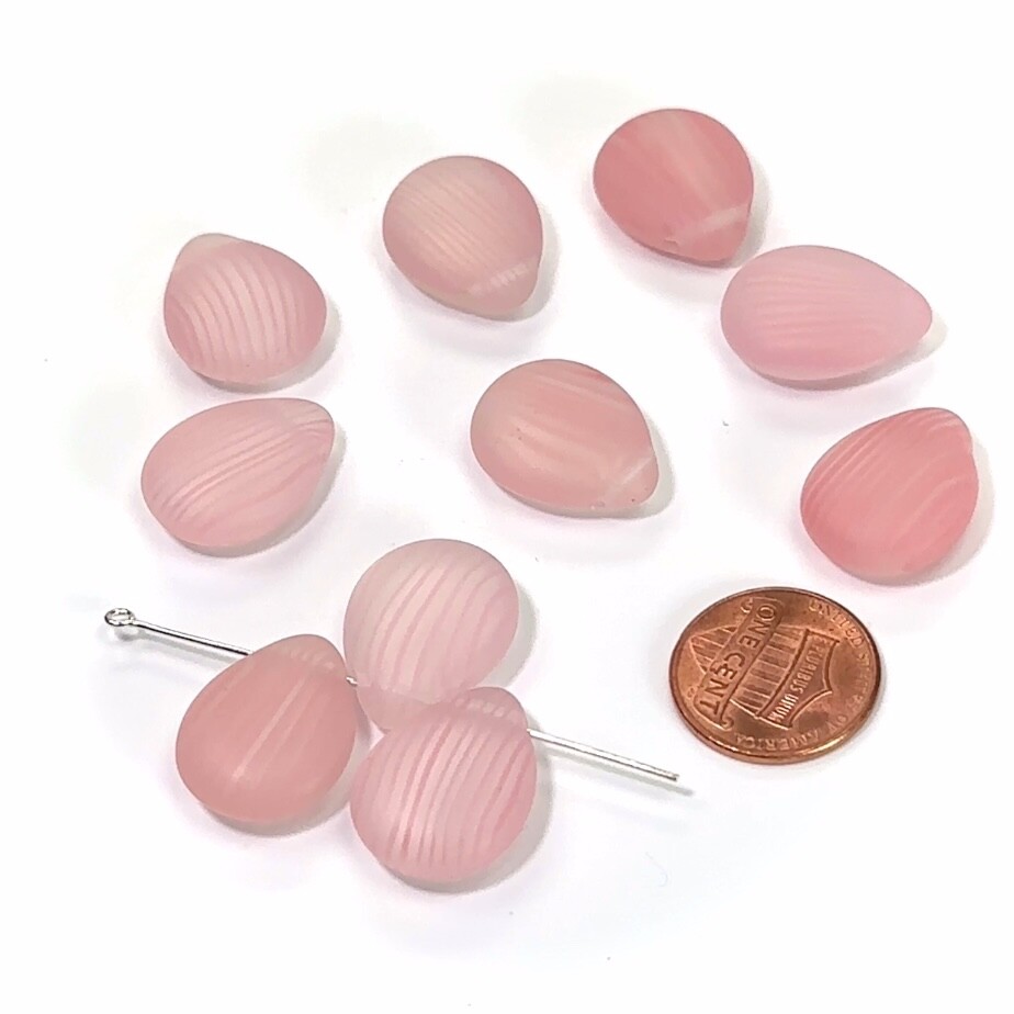 Czech Druk Glass Beads, Teardrop Petal Top Hole Across 20x15mm Pink Stripe 10pcs