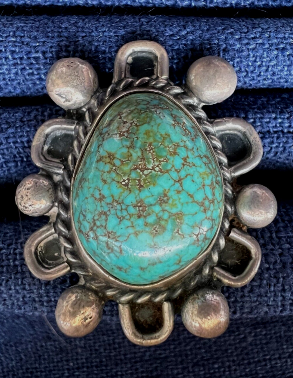 Native American Silver Turquoise Ring Not Signed Size 5