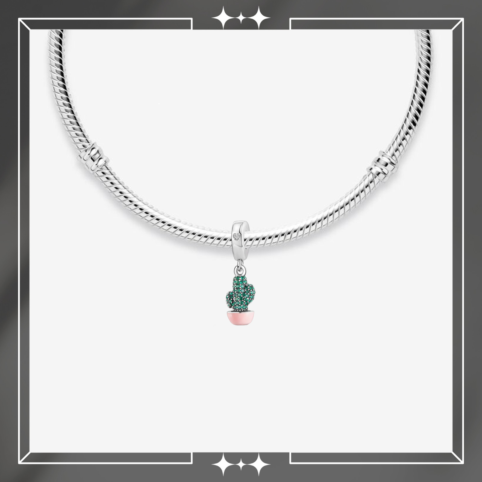Cactus Beaded Charm For Bracelet, Gift For Women