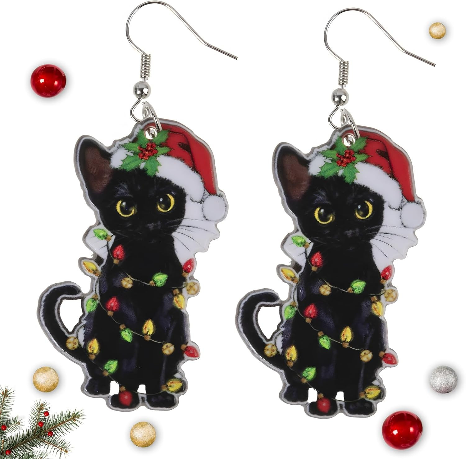 Pendientes Navidad Accesorios Mujer Colgantes Cascabel Gato Negro Calcetines