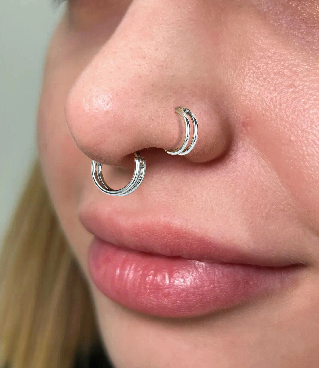 1 Pc Stainless Steel Double Nose Ring Cartilage Helix Earrings Septum Piercing