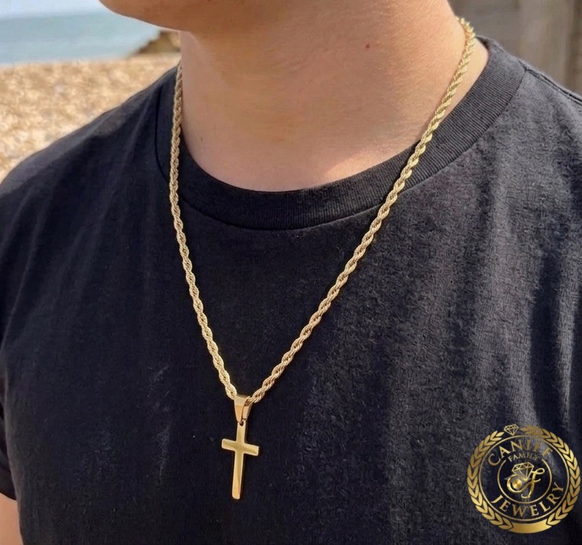 20 Inch Stainless Steel 3mm Rope Cross Pendant Chain
