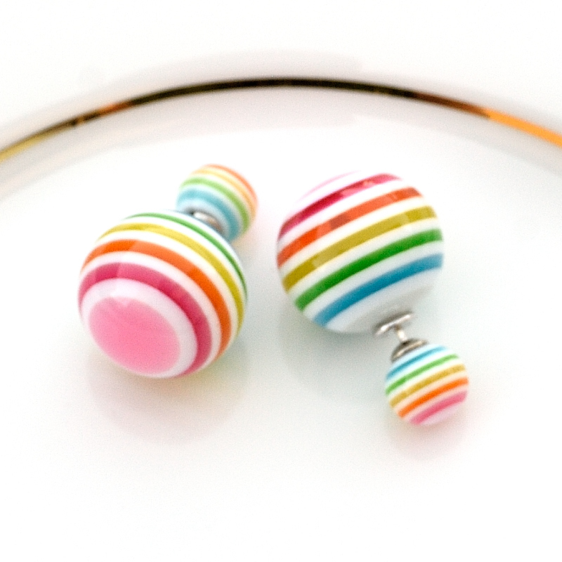 Double sided Multi color Striped Faux Pearl Earring
