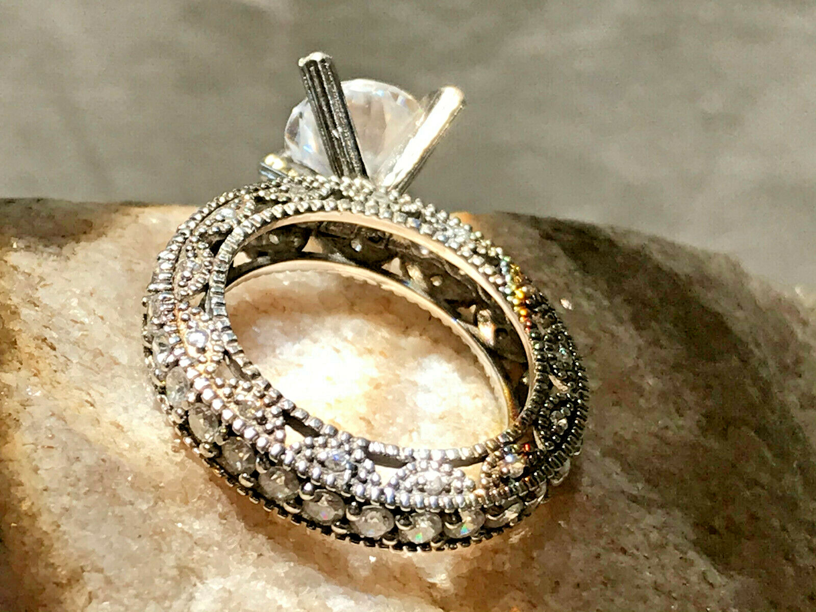 Sterling Silver Ring 5.09g Fine Jewelry Size 5.25 Clear Round Stone Prong