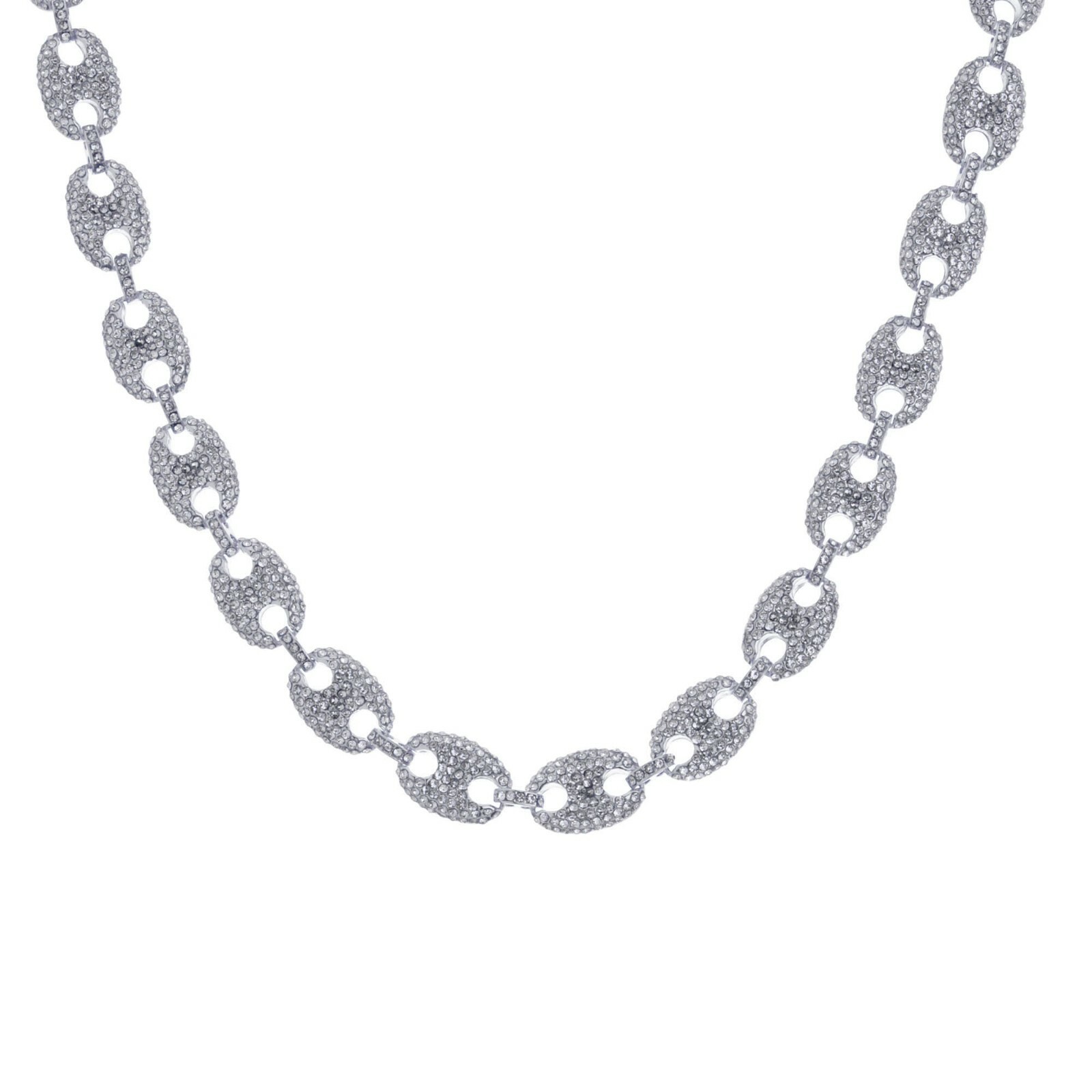 Iced Hip Hop Clustered Gucci Link Silver Chain Necklace 13 mm 16″-24″ CSN 313 S