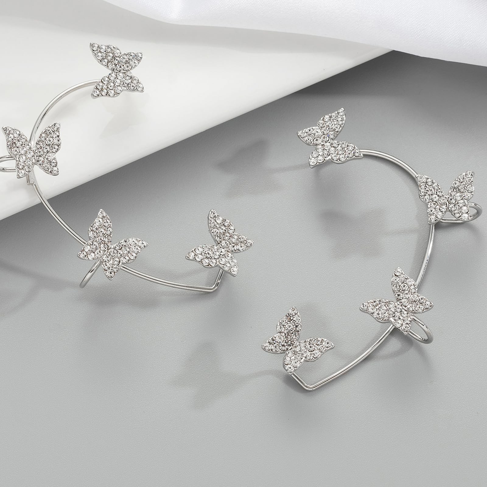 2PCS Butterfly Ear Cuffs Climber Wrap Around Earrings for Women Fairy No Piercin