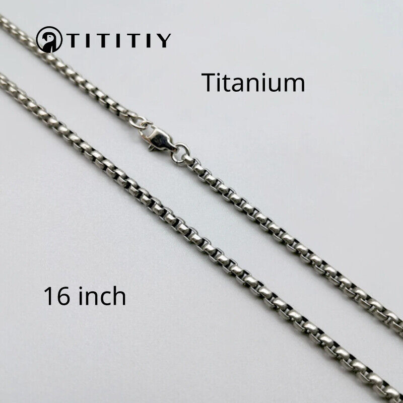 Pure Titanium Box Chain Necklace 3mm Men Unisex NO Allergic Skin Care Health 16″