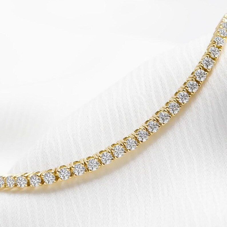Promise Gift Tennis Bracelet Round Cut Natural Diamond 14k Solid Yellow Gold